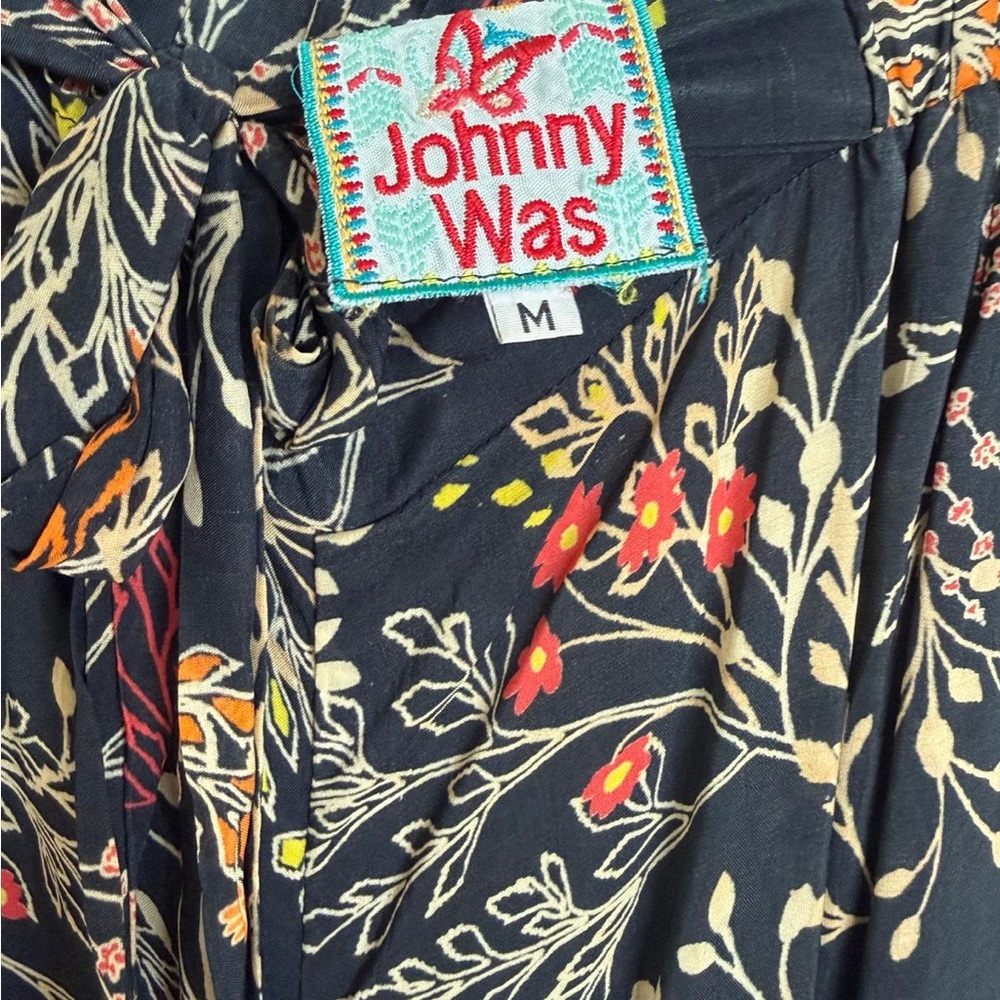 Johnny Was Floral Wide-Leg Sheer Pants - Black with Multicolor Floral - Picture 2 of 7